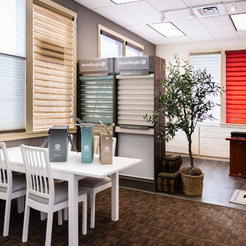 Hunter Douglas window treatments at Randall Lee's Flooring America display in Seaside, OR