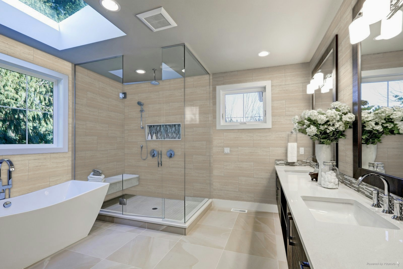 Travertine tiles in bathroom